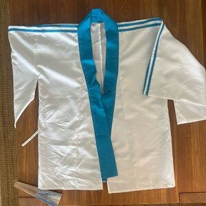White Kimono Adidas Jacket with Teal Trim
